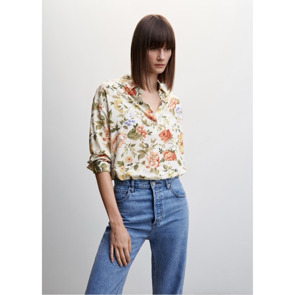 Mango Floral Flowy Buttondown Shirt - Picture 1 of 9